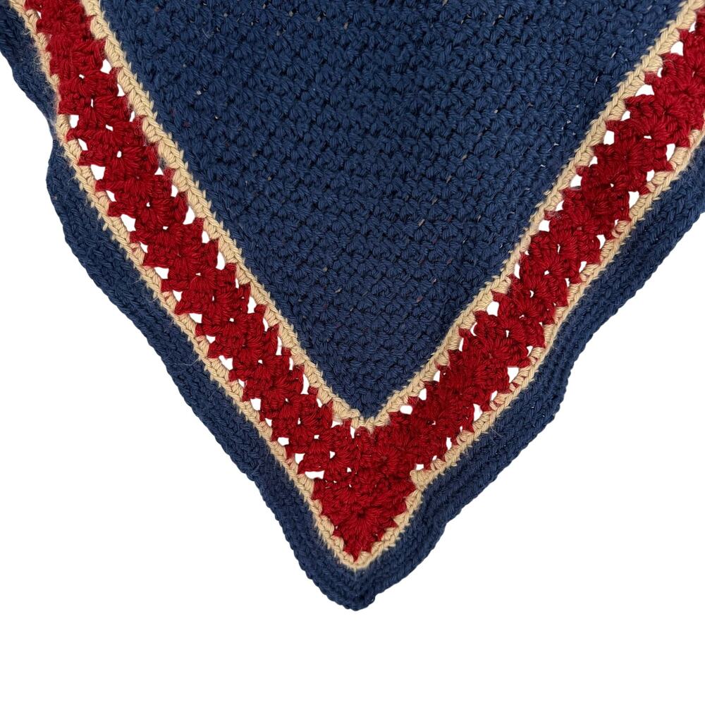 Vintage Hand Crafted Crocheted Poncho Sweater Unisex One Size Navy Stripe - Picture 4 of 7